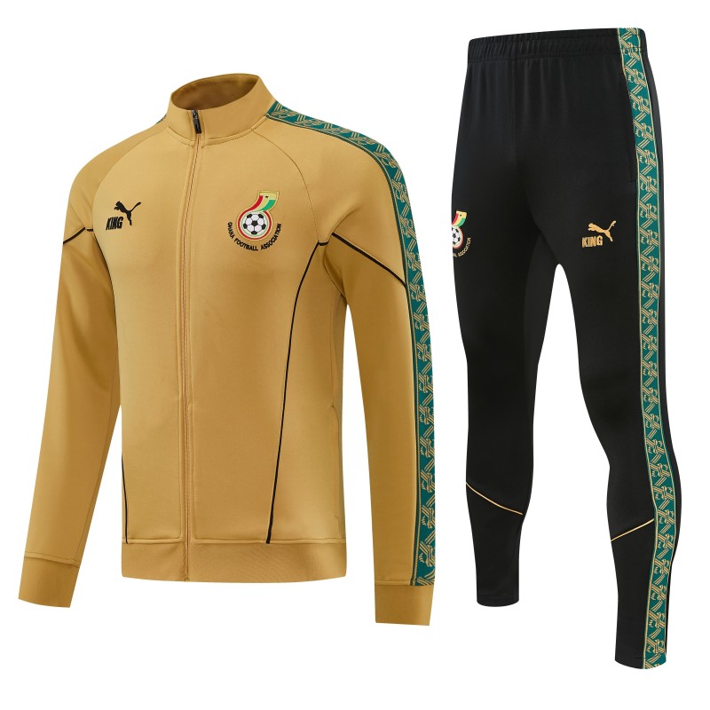 26/27 Ghana Yellow Full Zipper Jacket Tracksuit +  Black Long Pants