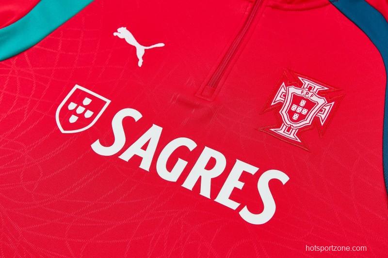 26/27 Portugal Red&Teal Half Zipper Jacket Tracksuit + Long Pants
