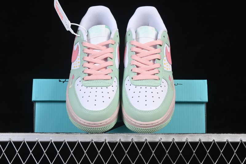 Nike Air Force 1 '07 Low Sneakers with Hand-Drawn Mint and Pink Sweetheart Design - DB3301-909