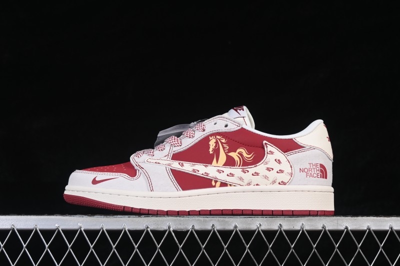 Nike Air Jordan 1 Low Year of the Horse Limited Edition Burgundy and White Contrast Low-Top Retro Basketball Shoes - JP2026-120