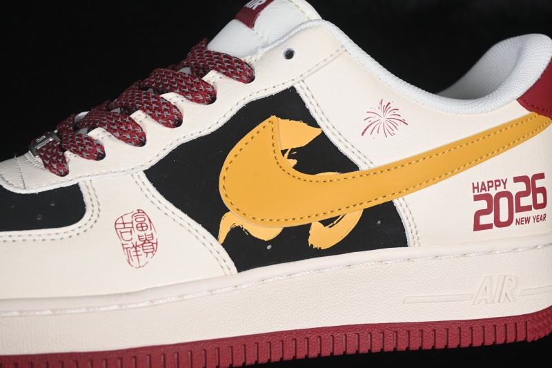 Nike Air Force 1 '07 Low Casual Sneakers with Wine Red Contrast Design - JP2026-152
