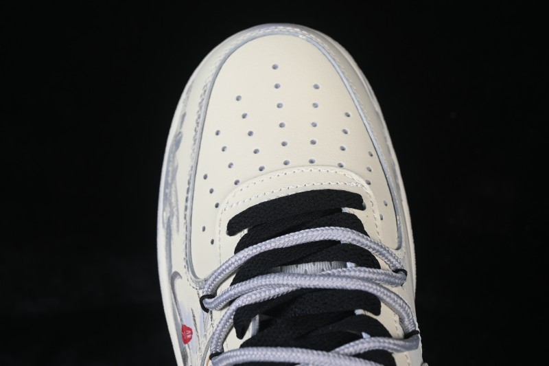 Nike Air Force 1 '07 Low Unbridled Steed Hand-Painted Ink Art Sneakers with Dynamic Swoosh Design - FB1839-313