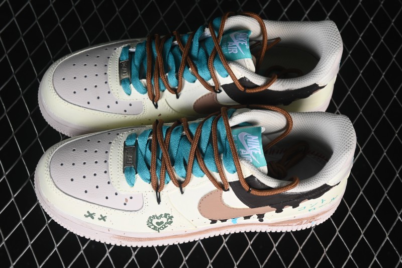 Nike Air Force 1 '07 Low Hand-Drawn Doodle Sneakers with Mint Lime Accents - DZ1382-121