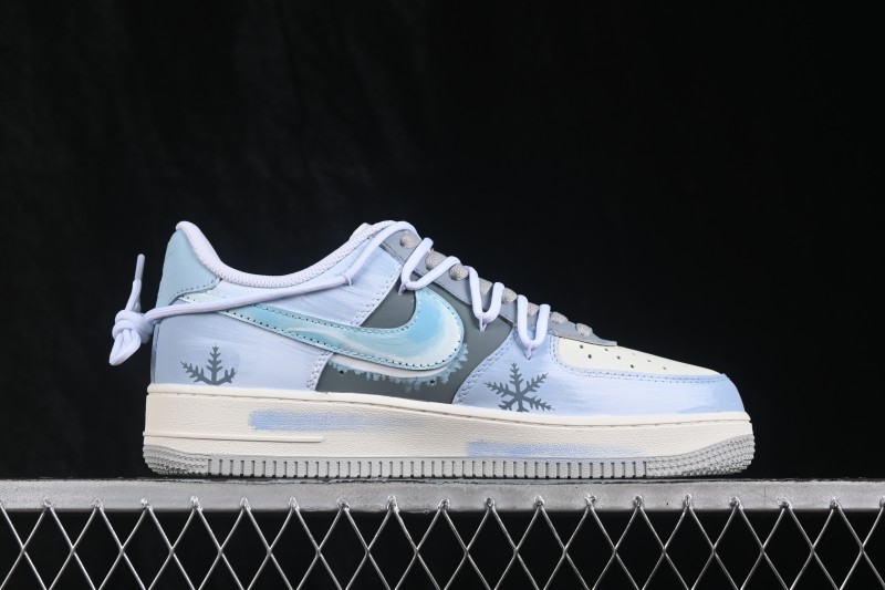 Nike Air Force 1 '07 Low Icefield Snowfall Hand-Painted Sneakers with Frosted Snowflake Design - DO7417-199