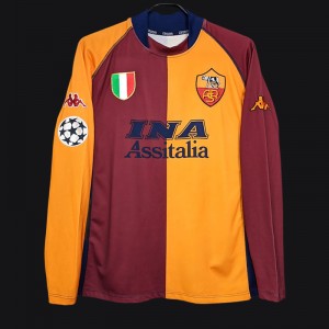 Retro 00/01 AS Roma Home Long Sleeve Jersey With Champion Patches