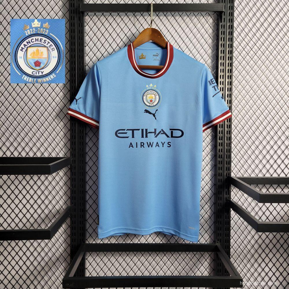 22/23 Manchester City Home Jersey With Treble Winners Patch