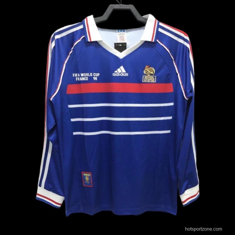 Retro 1998 Long Sleeve France Home Soccer Jersey With 98 France Patch