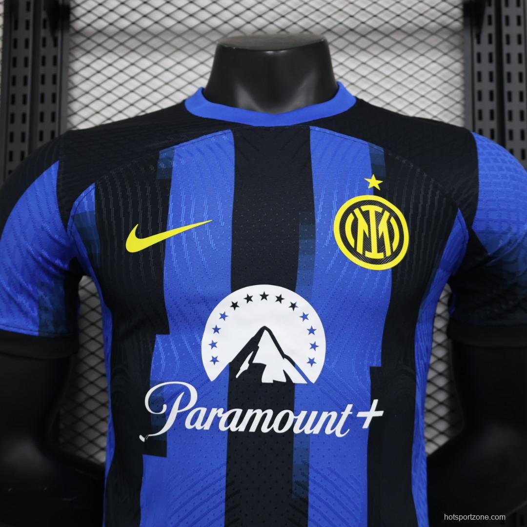 Player Version 23/24 Inter Milan Home Jersey With Paramount Plus Sponsor