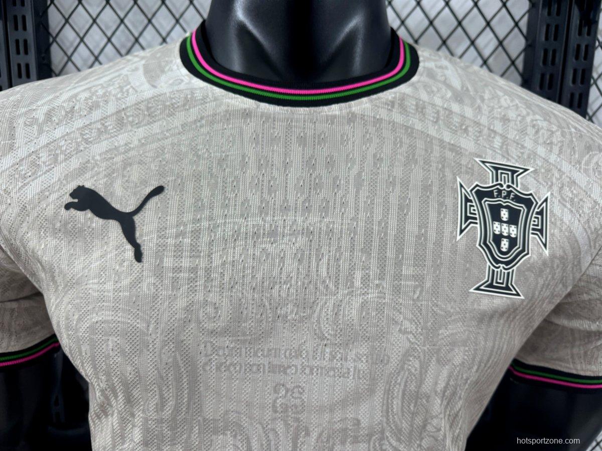 Player Version 2025 Portugal Away White with Subtle Pattern Jersey
