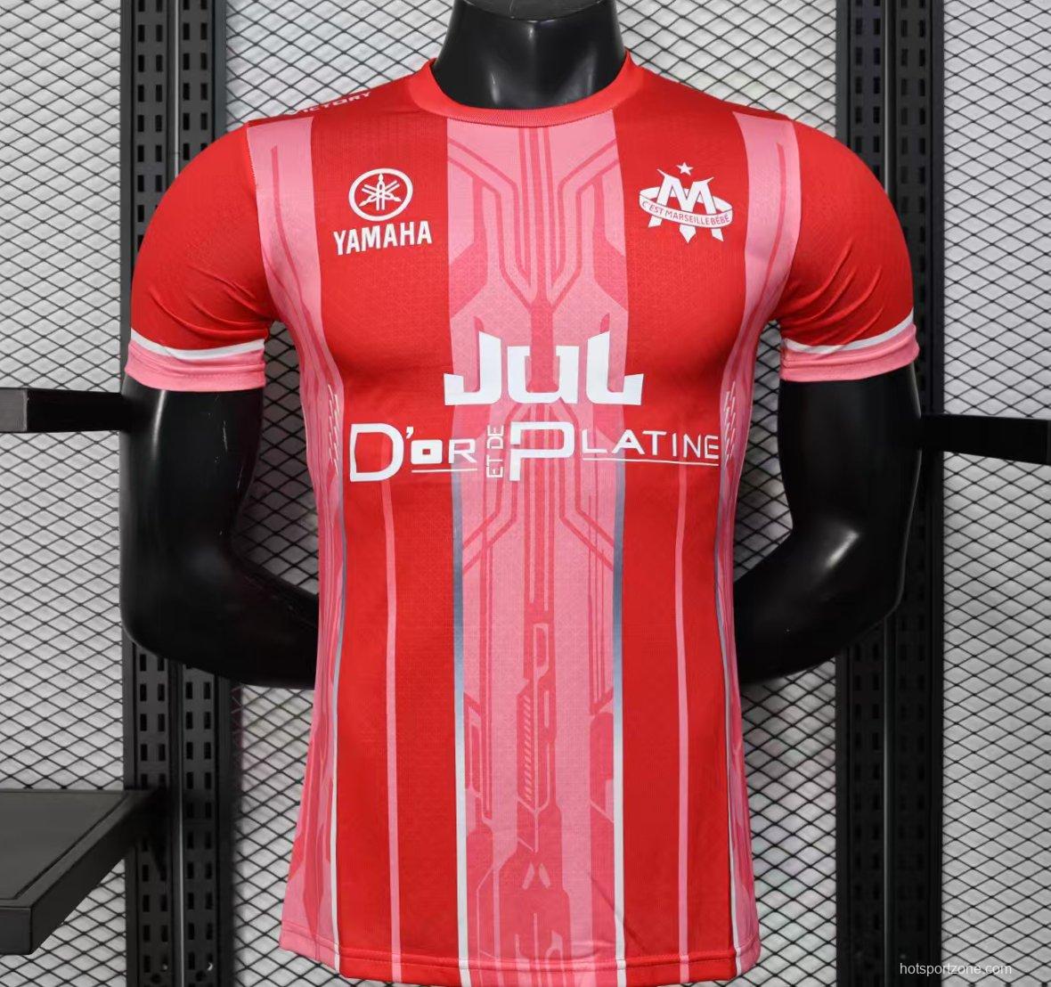 Player Version 25/26 Olympique de Marseille Red with Vertical Stripes Jersey