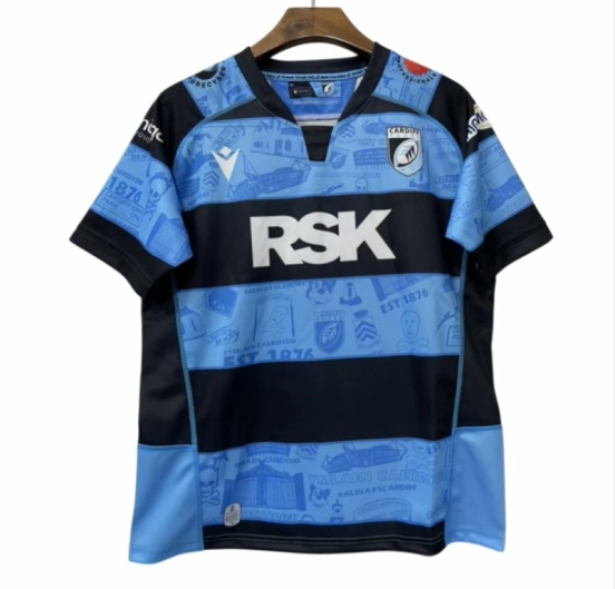 25/26 Cardiff Rugby Sky Blue with Navy Hoops and Heritage Print Jersey