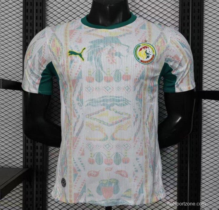 25/26 Player Version  Senegal Away White with African Traditional Pattern Jersey