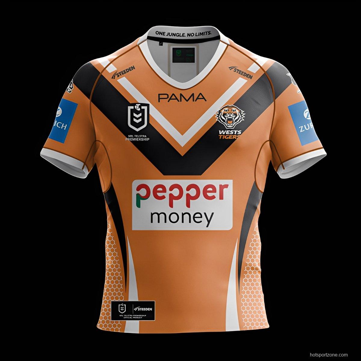 25/26 Wests Tigers Orange with Black Chevron and Honeycomb Pattern Jersey