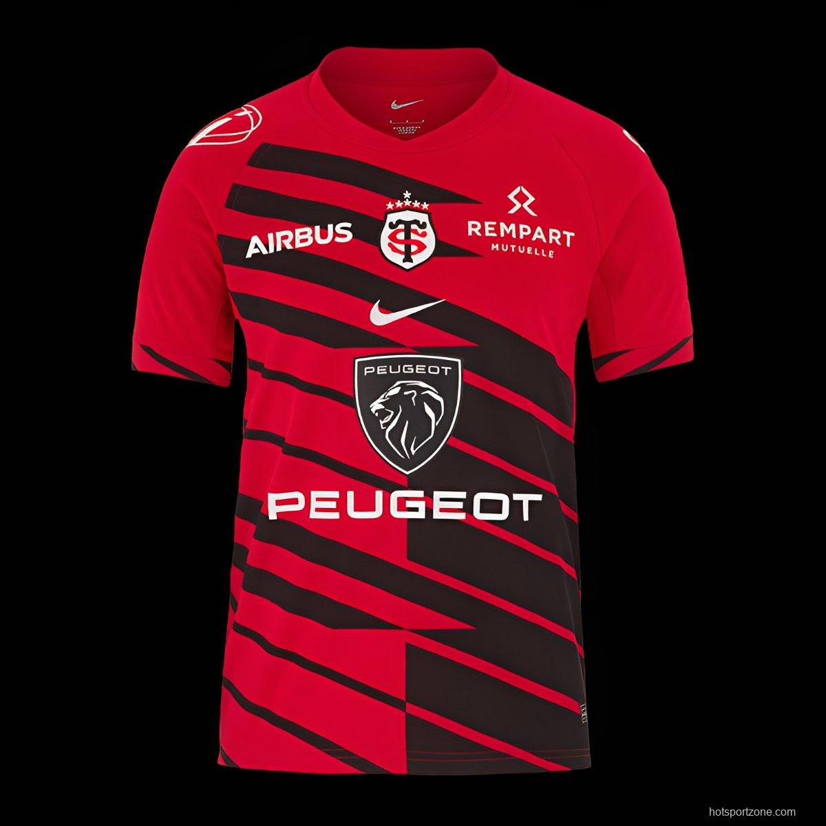 25/26 Stade Toulousain Red with Black Diagonal Stripes Jersey