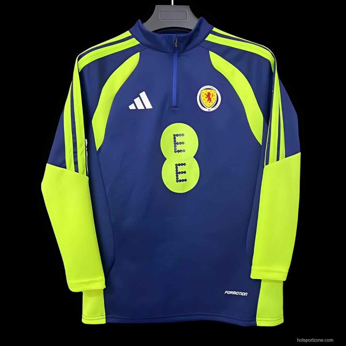 2026 Scotland Navy with Neon Yellow Curved Stripes Half Zipper Jacket