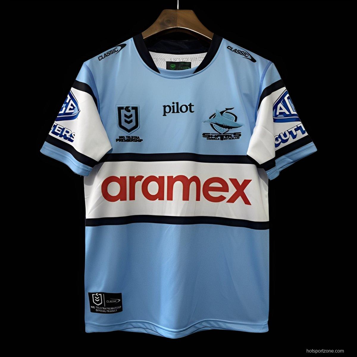2026 Cronulla Sharks Sky Blue with White Hooped Away Jersey