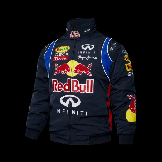 2026 Red Bull Infiniti F1 Racing Team Navy Blue Jacket with Multi-Sponsor Logos and Blue Accents