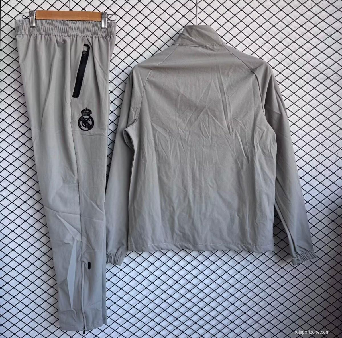 25/26 Real Madrid Grey with Black Full zipper Jacket Tracksuit+ long pants