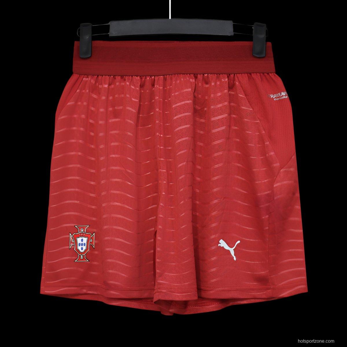 2026 Player Version Portugal Red with Wave Pattern Shorts