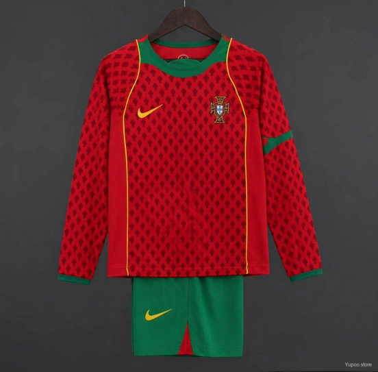 Retro 2004 Kids Portugal Home Long Sleeve Jersey