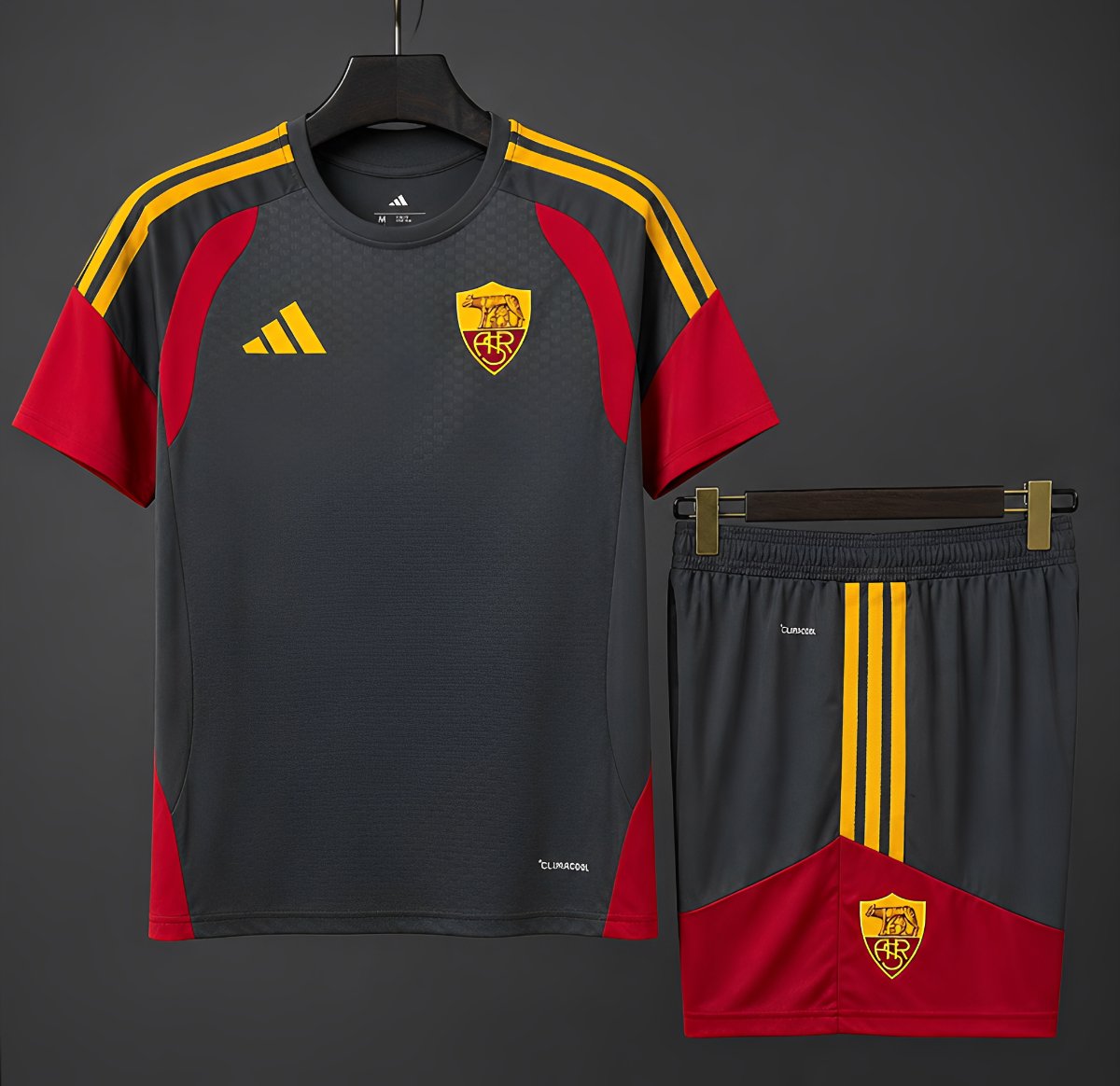 26/27 AS Roma Dark Grey/Red/Yellow Training Jersey+Shorts
