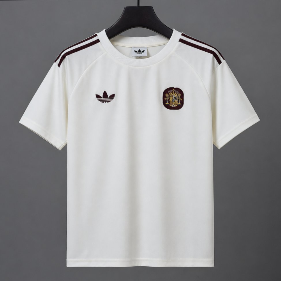 2026 Spain Adidas Originals T-Shirt - Off White/Burgundy Classic Jersey