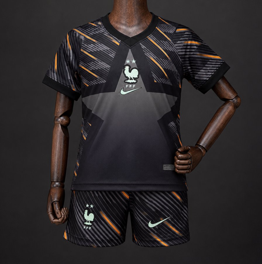 2026 Kids France Black with Orange  Away Jersey