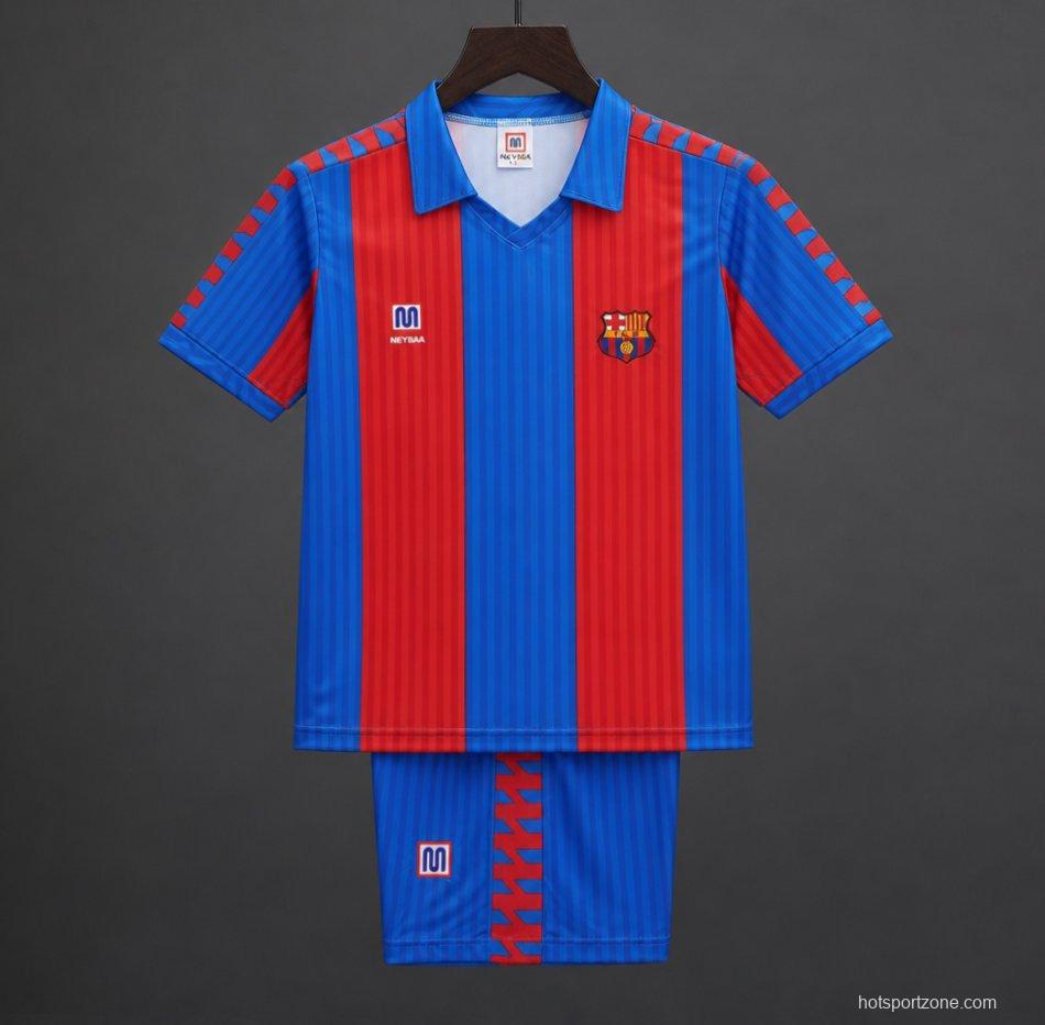 Retro 1989/92 Kids FC Barcelona Blue & Red Stripe Home Jersey