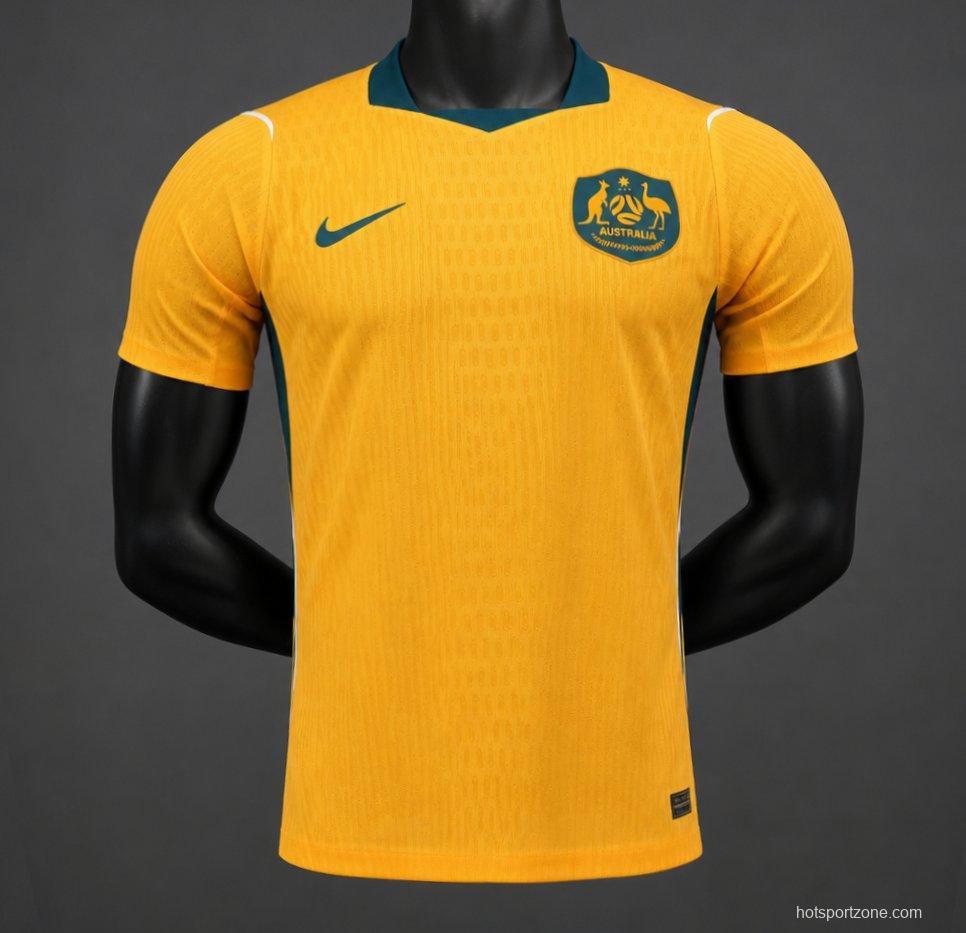 Player Version 2026 Australia Gold with Teal Collar Home Jersey