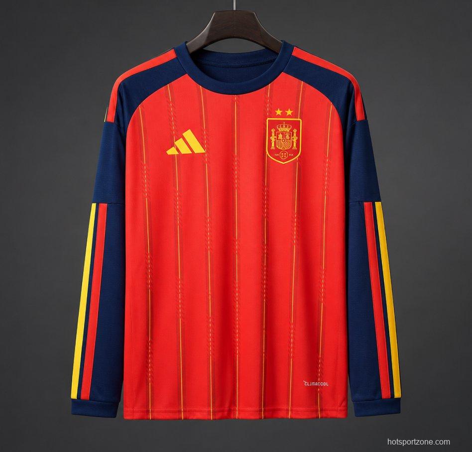 2 Star 2026 Spain Home Long Sleeve Jersey With Champion Patch