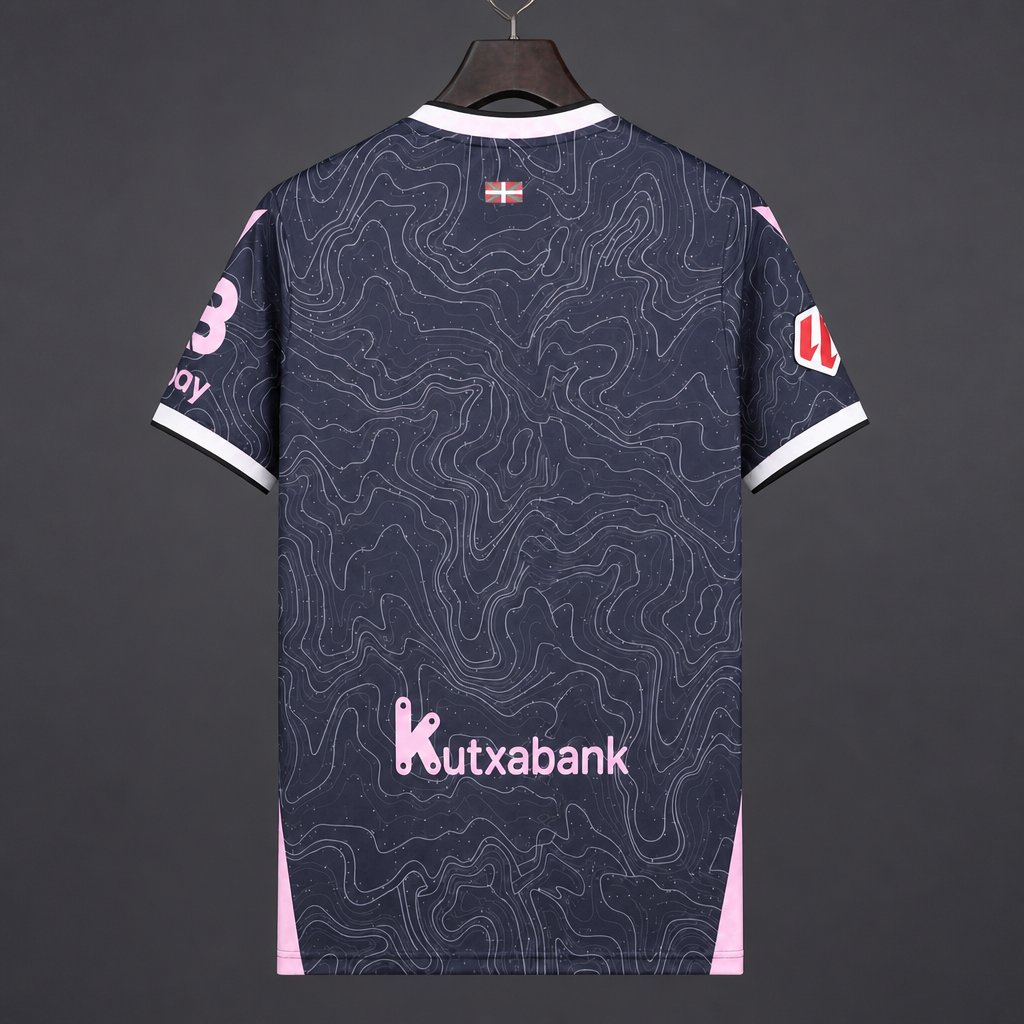 26/27 Deportivo Alavés Black with Pink Topographic Pattern Away Jersey