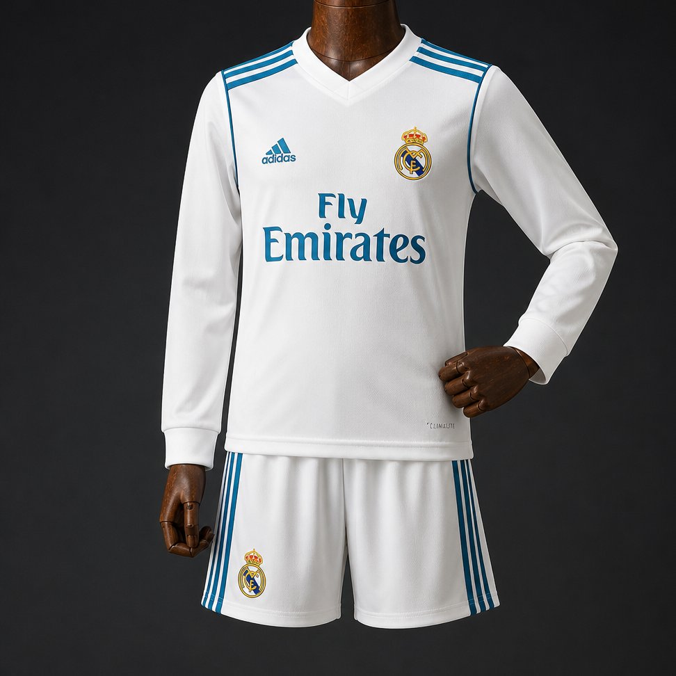 Retro Kids 17/18 Real Madrid Home Long Sleeve Jersey